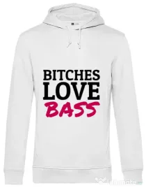 Hoodie barbat cu gluga Bitches love bass Alb