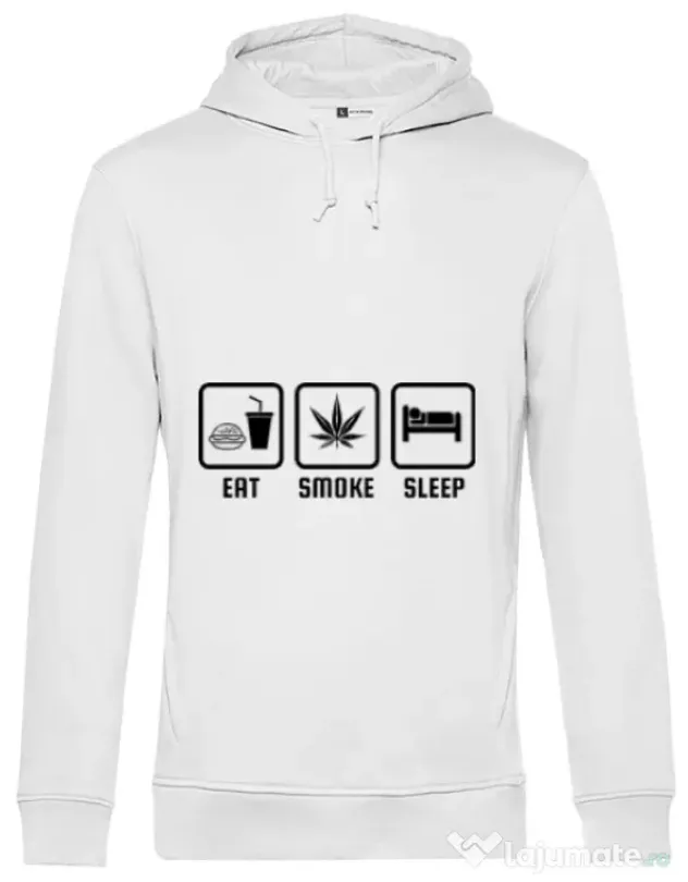 Hoodie barbat cu gluga Eat smoke sleep Alb