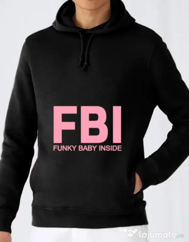 Hoodie barbat cu gluga Funky baby inside Negru