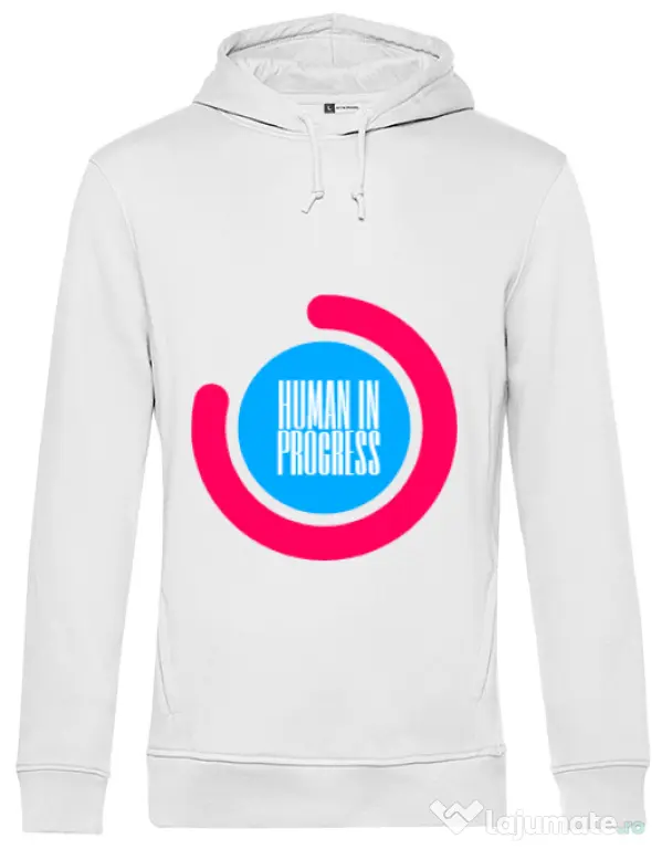 Hoodie barbat cu gluga Human in progress Alb
