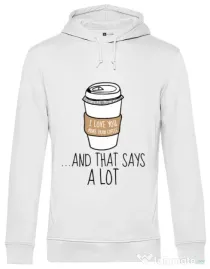 Hoodie barbat cu gluga I love you more than coffee Alb