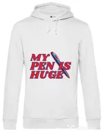 Hoodie barbat cu gluga My pen is huge Alb
