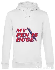 Hoodie barbat cu gluga My pen is huge Alb