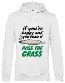 Hoodie barbat cu gluga Pass the grass Alb