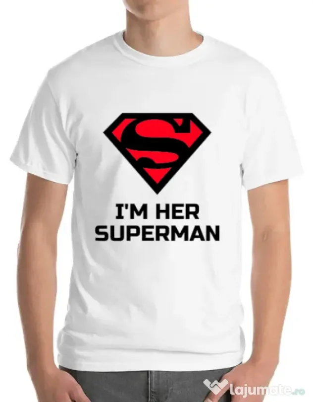 Tricou ADLER barbat I'm her Superman Alb