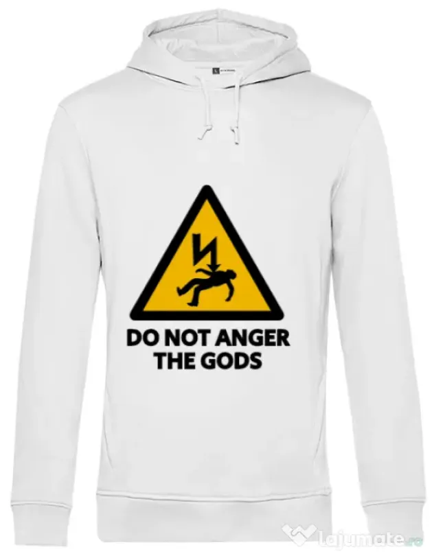 Hoodie barbat cu gluga Do not anger the gods Alb