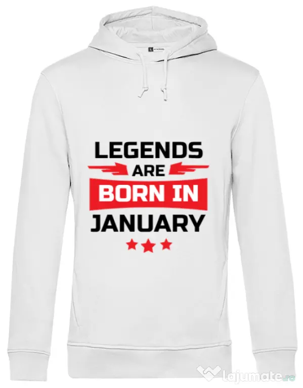 Hoodie barbat cu gluga Legends are born in January Alb