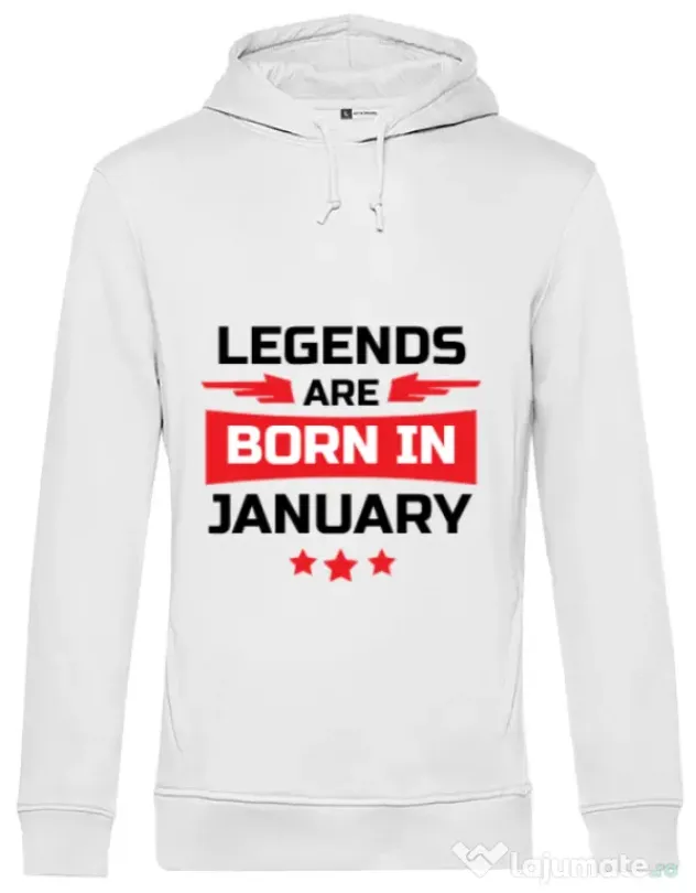 Hoodie barbat cu gluga Legends are born in January Alb