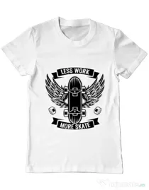 Tricou ADLER barbat Less work more skate Alb