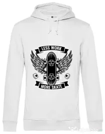 Hoodie barbat cu gluga Less work more skate Alb