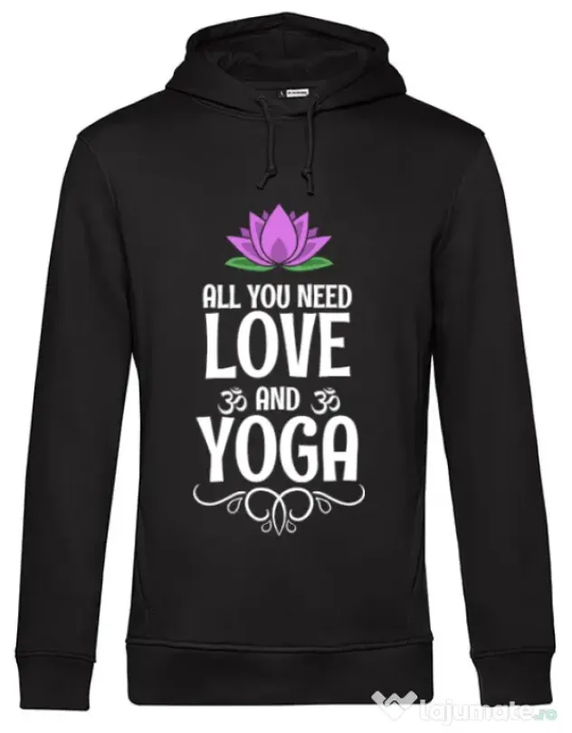 Hoodie barbat cu gluga Love and yoga Negru