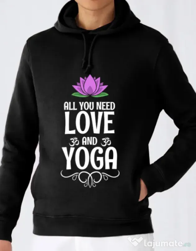 Hoodie barbat cu gluga Love and yoga Negru