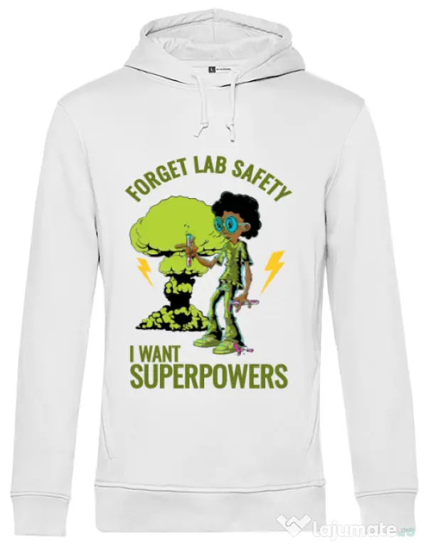 Hoodie barbat cu gluga I want superpowers Alb