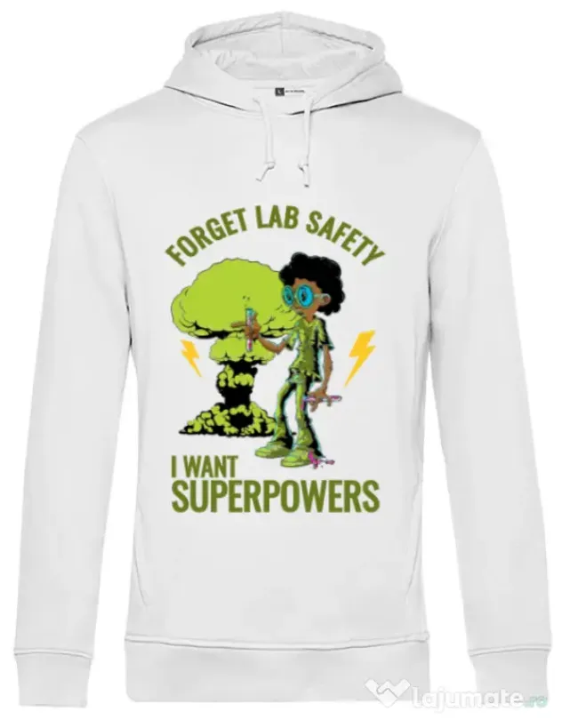 Hoodie barbat cu gluga I want superpowers Alb