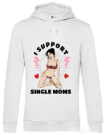 Hoodie barbat cu gluga I Support Single Moms Alb