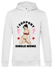 Hoodie barbat cu gluga I Support Single Moms Alb