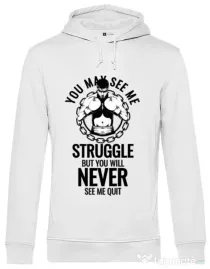 Hoodie barbat cu gluga Never quit Alb