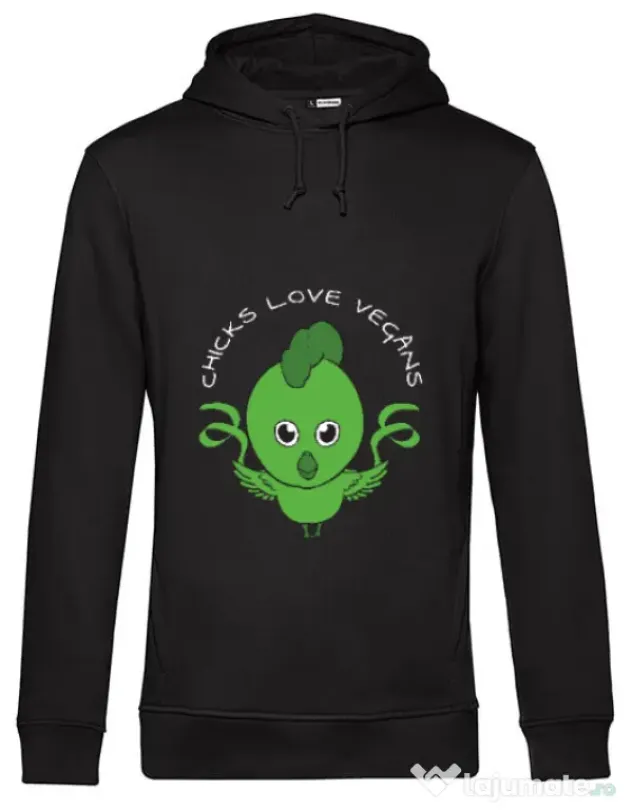 Hoodie barbat cu gluga Chicks love vegans Negru