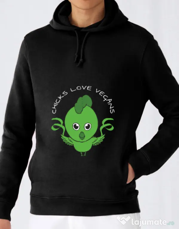 Hoodie barbat cu gluga Chicks love vegans Negru