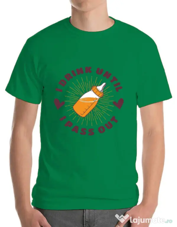 Tricou ADLER barbat I drink until I pass out Verde mediu