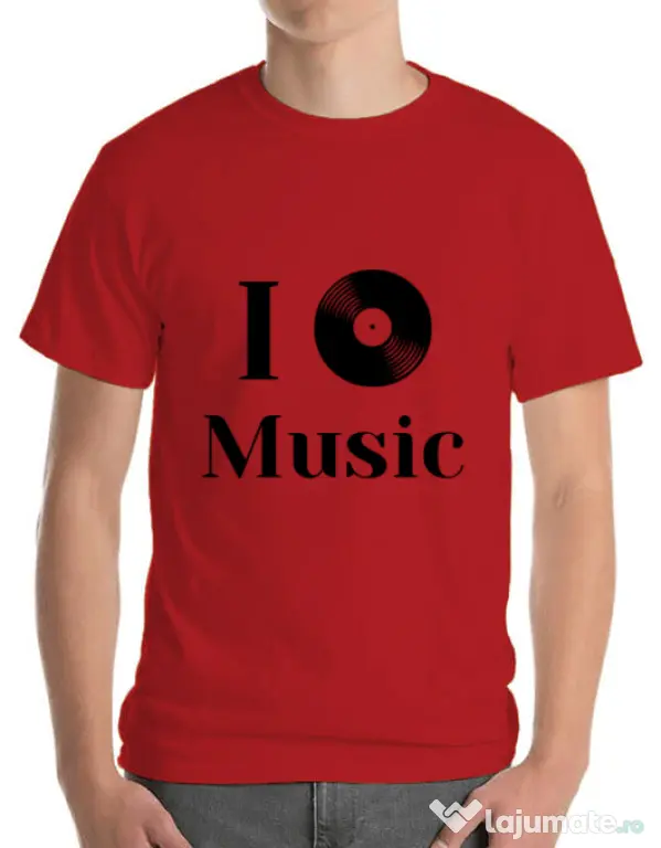 Tricou ADLER barbat I love music Rosu