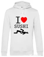 Hoodie barbat cu gluga I love sushi Alb