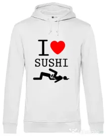 Hoodie barbat cu gluga I love sushi Alb