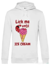 Hoodie barbat cu gluga Lick me until ice cream Alb