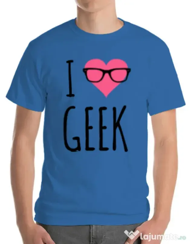 Tricou ADLER barbat I love geek Albastru azuriu