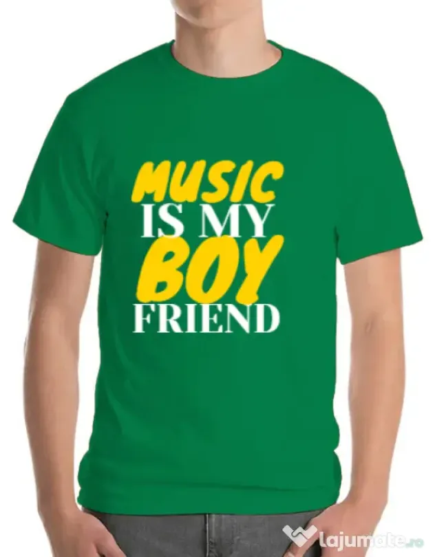 Tricou ADLER barbat Music is my boyfriend Verde mediu