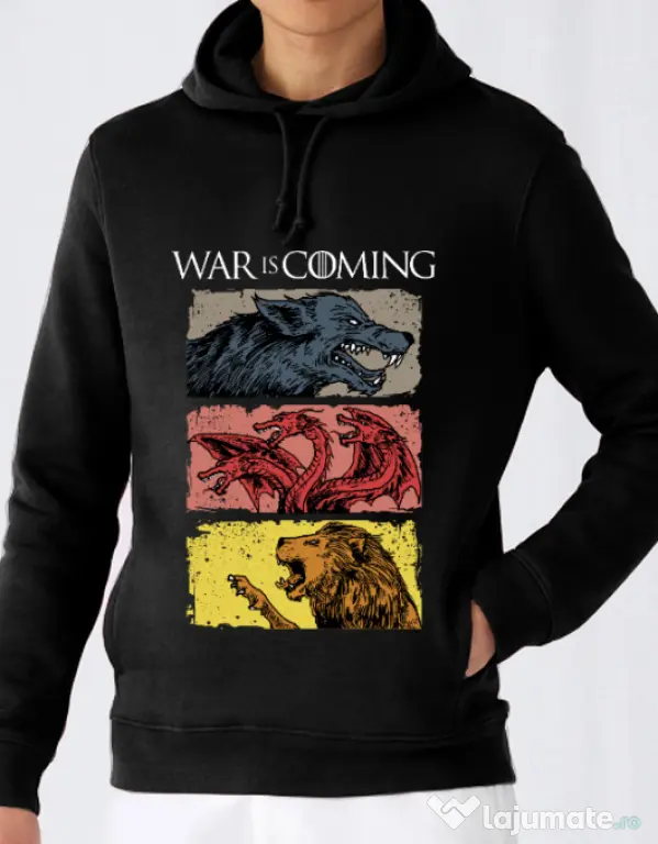 Hoodie barbat cu gluga War is coming Negru
