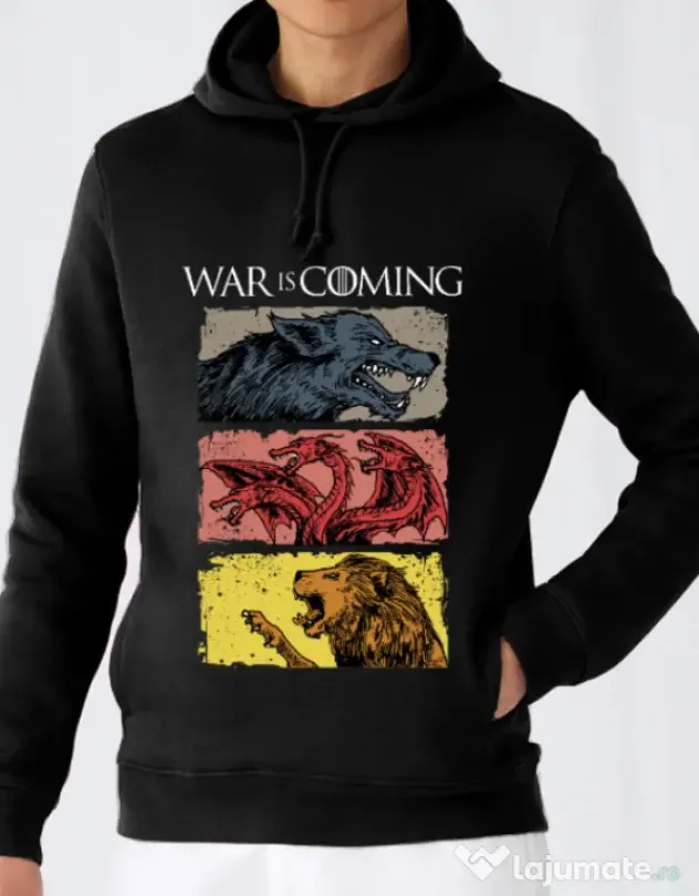 Hoodie barbat cu gluga War is coming Negru