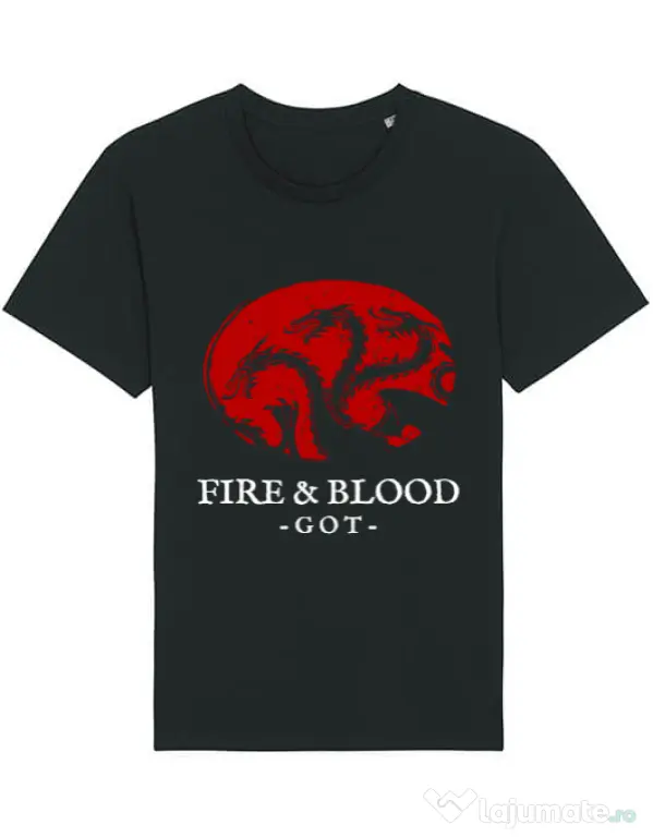 Tricou STANLEY STELLA barbat Fire and Blood Targaryen Negru