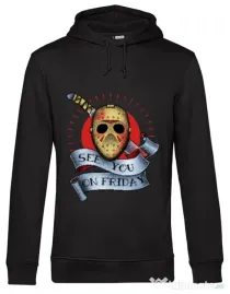 Hoodie barbat cu gluga See you on friday Negru