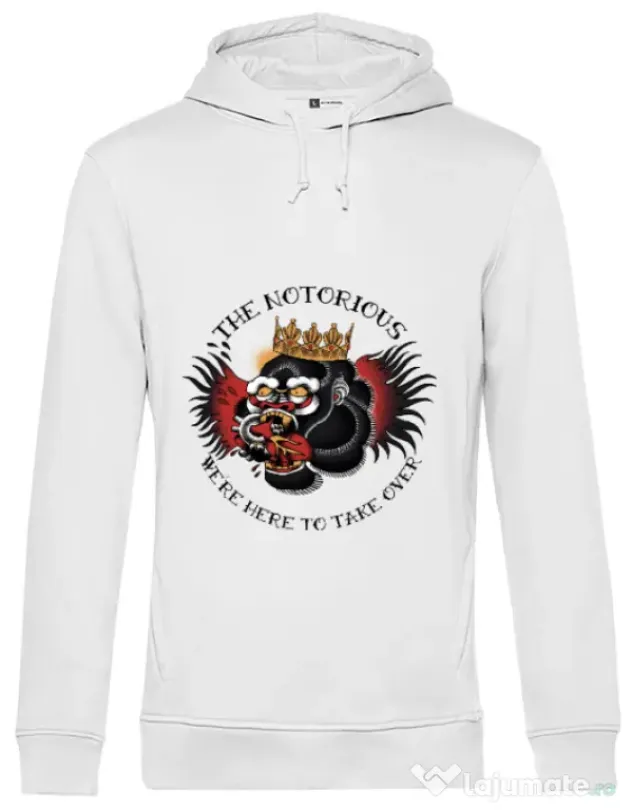 Hoodie barbat cu gluga The notorious Alb