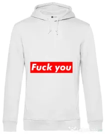 Hoodie barbat cu gluga Fuck you Alb