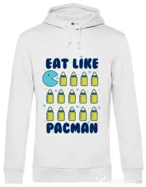 Hoodie barbat cu gluga Eat Like Pacman Alb