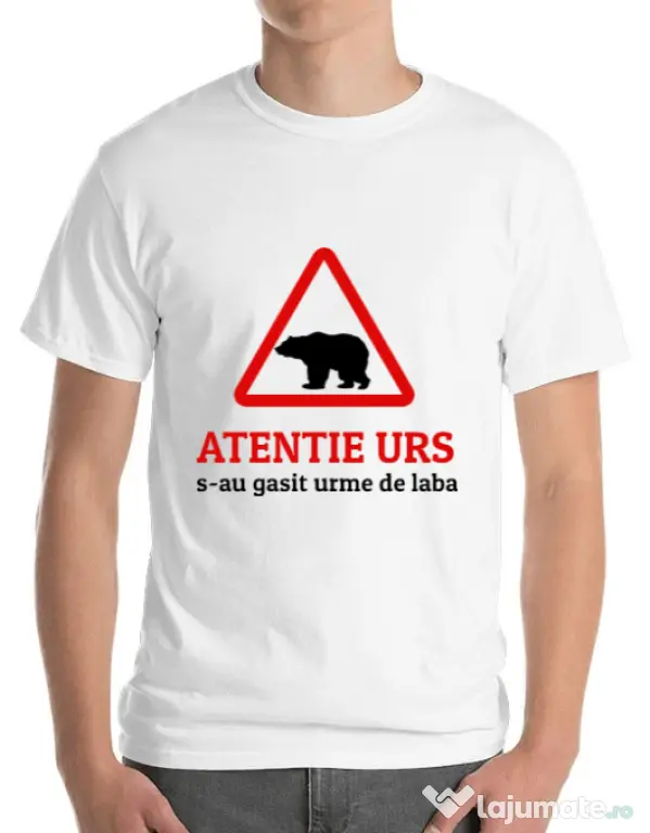 Tricou ADLER barbat Atentie urs Alb