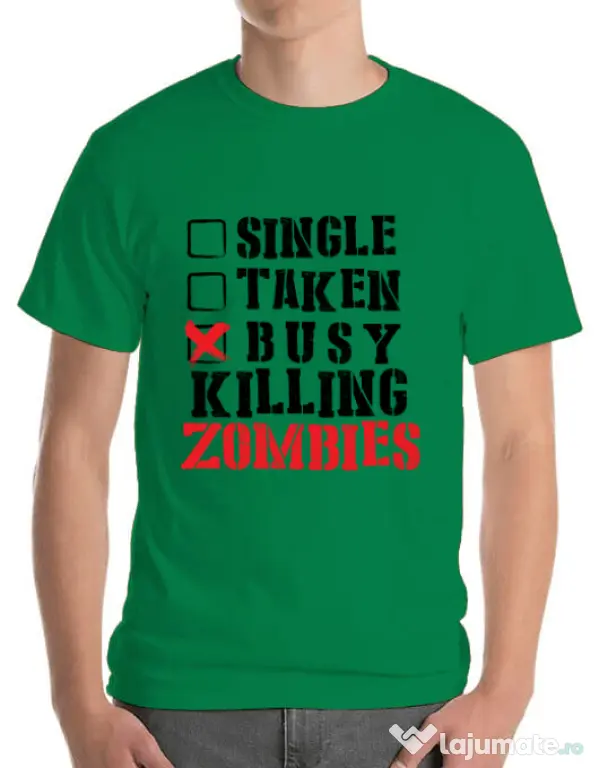 Tricou ADLER barbat Busy killing zombies Verde mediu
