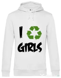 Hoodie barbat cu gluga I recycle girls Alb