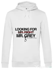 Hoodie barbat cu gluga Looking for Mr Grey Alb