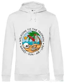 Hoodie barbat cu gluga Welcome to the tropical Alb