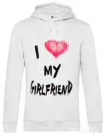 Hoodie barbat cu gluga I love my girlfriend Alb