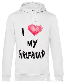 Hoodie barbat cu gluga I love my girlfriend Alb