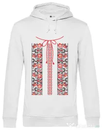 Hoodie barbat cu gluga Etno 3 Alb