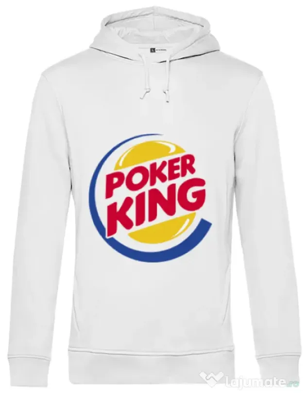 Hoodie barbat cu gluga Poker King Alb