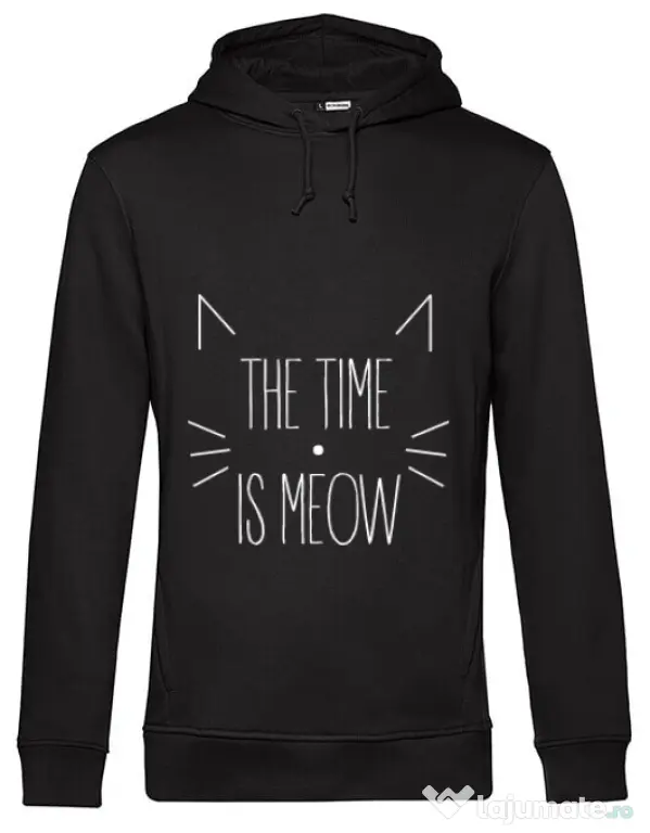 Hoodie barbat cu gluga The time is meow Negru