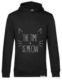 Hoodie barbat cu gluga The time is meow Negru