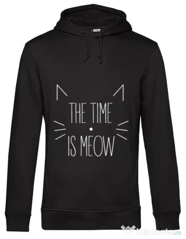 Hoodie barbat cu gluga The time is meow Negru