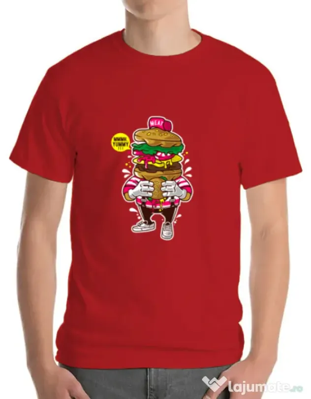 Tricou ADLER barbat I Love Burger Rosu